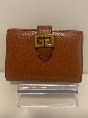 Preowned GIVENCHY Vintage 4G Logo Compact Card Holder Wallet Brown/ Cognac